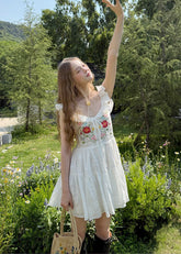 Pure cotton flower embroidery dress